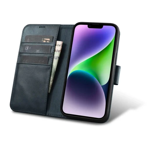 iCarer Oil Wax Wallet 2 az 1-ben iPhone 14 Plus bőr fliptok kék (WMI14220723-BU) tok - 4