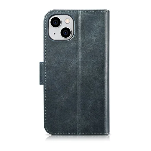 iCarer Oil Wax Wallet 2 az 1-ben iPhone 14 Plus bőr fliptok kék (WMI14220723-BU) tok - 2