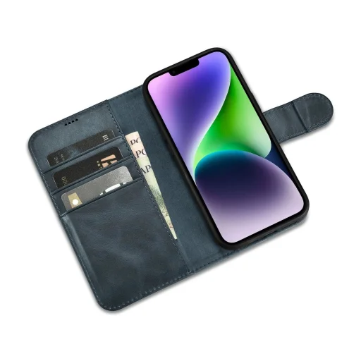 iCarer Oil Wax Wallet 2 az 1-ben iPhone 14 Plus bőr fliptok kék (WMI14220723-BU) tok - 10