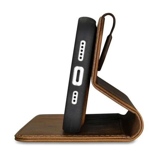 iCarer Oil Wax Wallet Fliptok 2in1 iPhone 14 bőrtok Anti-RFID barna (WMI14220721-TN) tok - 9