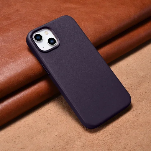 iCarer Bőr Tok iPhone 14 Dark Purple (WMI14220705-DP) (MagSafe Kompatibilis) tok - 13