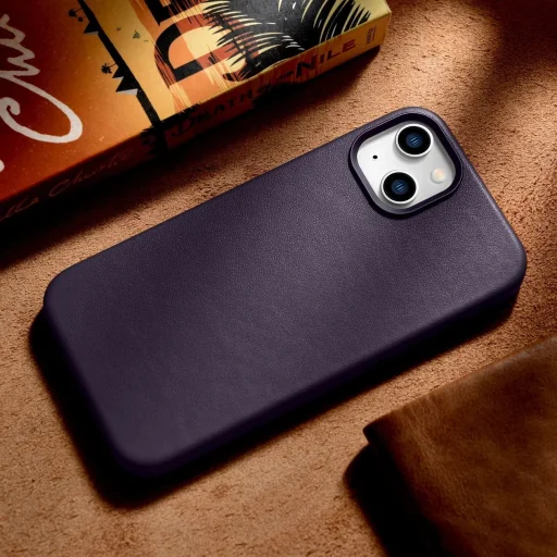 iCarer Bőr Tok iPhone 14 Dark Purple (WMI14220705-DP) (MagSafe Kompatibilis) tok - 16