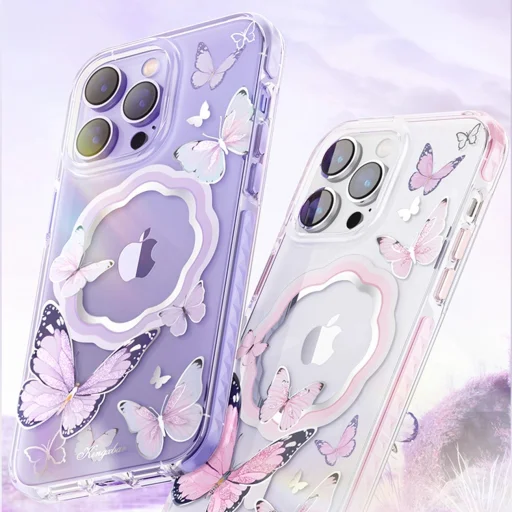 Kingxbar Butterfly Series mágneses tok iPhone 14 Pro számára MagSafe tok pillangókkal kék - 3