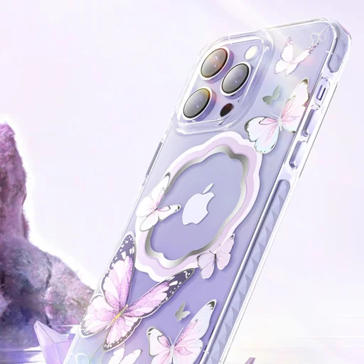 Kingxbar Butterfly Series mágneses tok iPhone 14 Pro számára MagSafe tok pillangókkal kék - 5