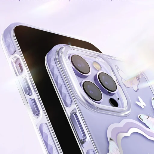 Kingxbar Butterfly Series mágneses tok iPhone 14 Pro számára MagSafe tok pillangókkal kék - 6