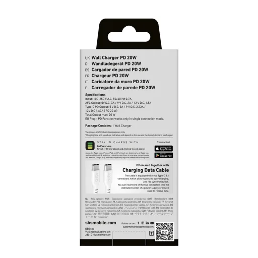 SBS TETRPD20W 20W USB-A USB-C Fali Töltő PD - Fehér - 2