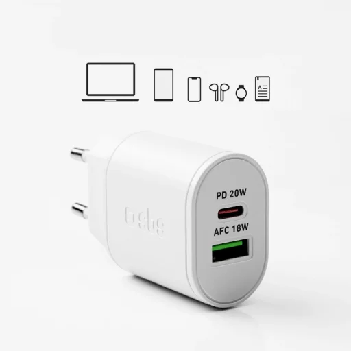 SBS TETRPD20W 20W USB-A USB-C Fali Töltő PD - Fehér - 10