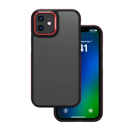 Kristály Fekete tok iPhone 12 / 12 Pro 6,1" piros - 1