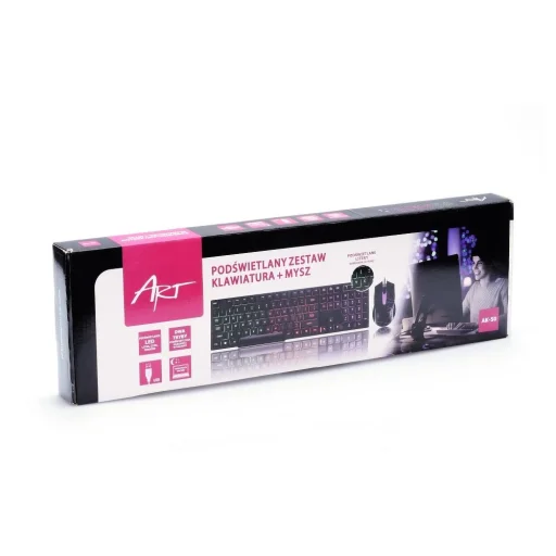 ART vezetékes billentyűzet USB A QWERTY világítással + vezetékes egér USB A világítással AK-50 fekete - 2