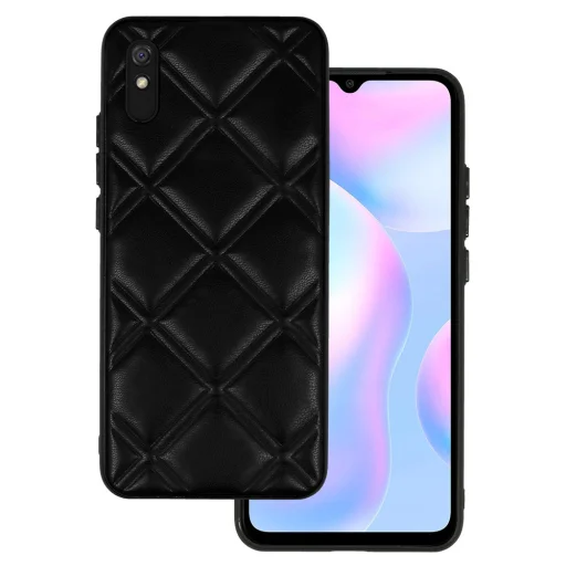 Bőr 3D tok Xiaomi Redmi 9A design 3 fekete tok - 1