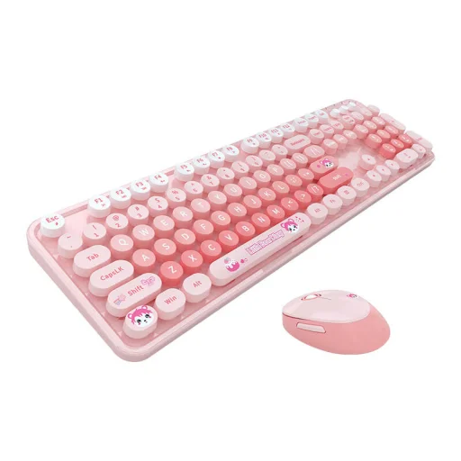 MOFII Sweet New 2.4G Vezeték nélküli Billentyűzet + Egér Szett (Rózsaszín) - 2