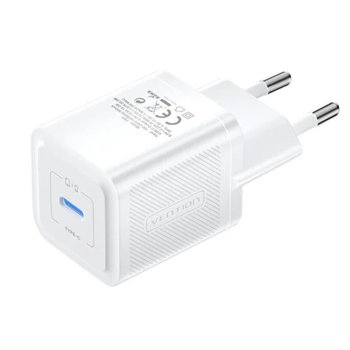Hálózati töltő, Vention, FEPW0-EU, USB-C, 20W, GaN (fehér) - 1