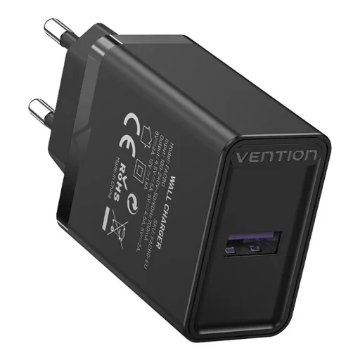 Fali töltő Vention FACB0-EU 1-portos USB (22.5W) Fekete - 3