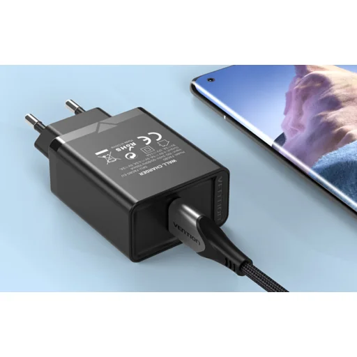 Fali töltő Vention FACB0-EU 1-portos USB (22.5W) Fekete - 8