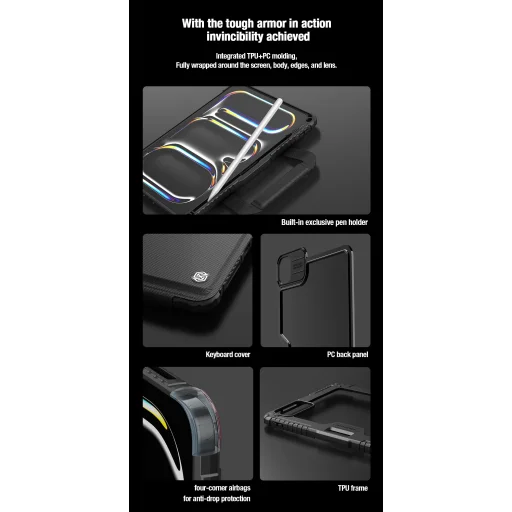  iPad Pro 11 2024 fekete Nillkin Bumper GO Keyboard fliptok (háttérvilágításos változat) angol nyelvű - 9