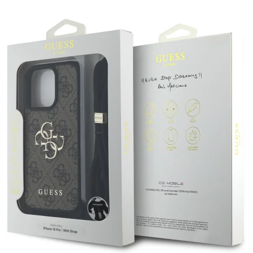  iPhone 16 Pro Barna Guess PU 4G Fém Logós Crossbody Pántos Tok - 6