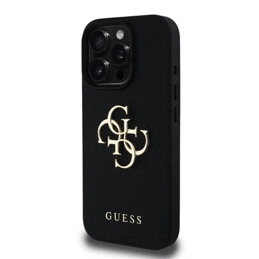  iPhone 16 Pro fekete Guess PU Grained 4G Metal Logo tok - 2