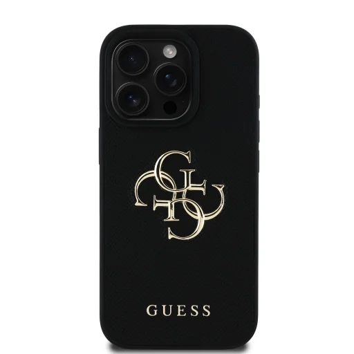  iPhone 16 Pro fekete Guess PU Grained 4G Metal Logo tok - 3