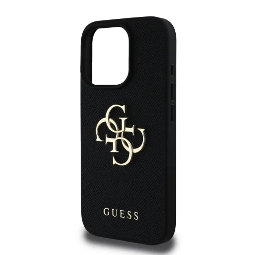  iPhone 16 Pro fekete Guess PU Grained 4G Metal Logo tok - 5