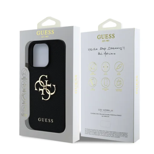  iPhone 16 Pro fekete Guess PU Grained 4G Metal Logo tok - 7