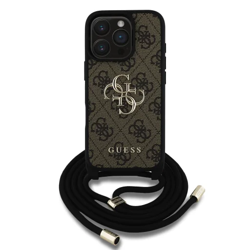  iPhone 16 Pro Barna Guess PU 4G Fém Logós Crossbody Pántos Tok - 2