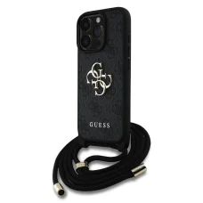  iPhone 16 Pro Fekete Guess PU 4G Metal Logo Crossbody Pántos tok