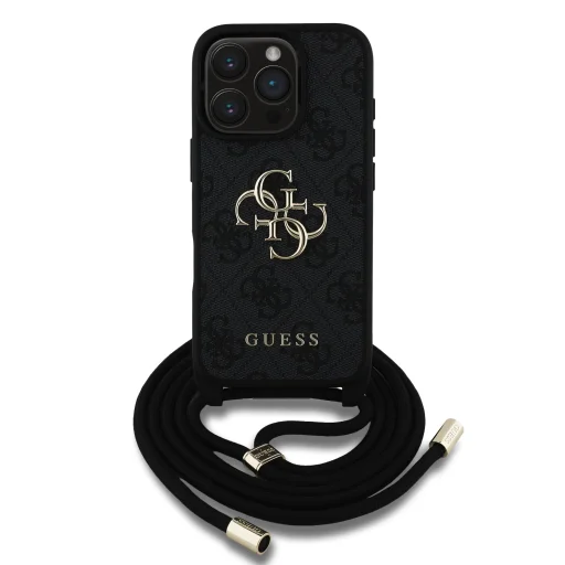  iPhone 16 Pro Fekete Guess PU 4G Metal Logo Crossbody Pántos tok - 2