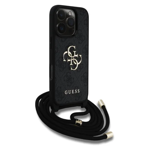  iPhone 16 Pro Fekete Guess PU 4G Metal Logo Crossbody Pántos tok - 3