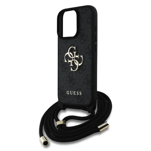  iPhone 16 Pro Fekete Guess PU 4G Metal Logo Crossbody Pántos tok - 4