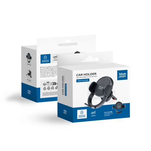 BLUE STAR SMART LOCK SMILE szellőzőre erősíthető autós telefontartó fekete - 1