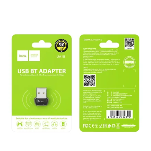 HOCO USB A bluetooth adapter UA18 fekete - 10