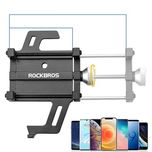 Rockbros 699-BK Aluminum Alloy Bicycle Phone Holder - Black - 4