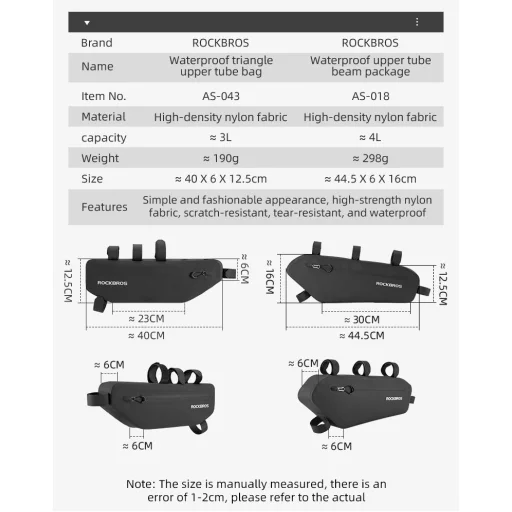 Rockbros AS-043 biciklis táska tépőzárral 3l - fekete - 3