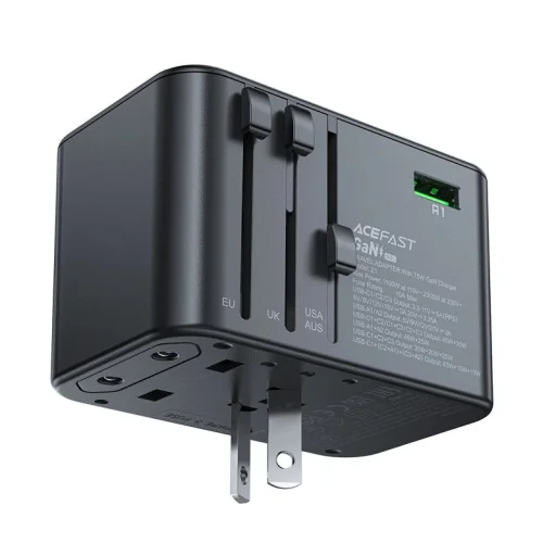 Acefast Z1 GaN 75W PD utazó adapter 3x USB-C 2x USB-A - fekete - 7