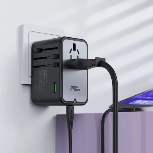 Acefast Z1 GaN 75W PD utazó adapter 3x USB-C 2x USB-A - fekete - 4