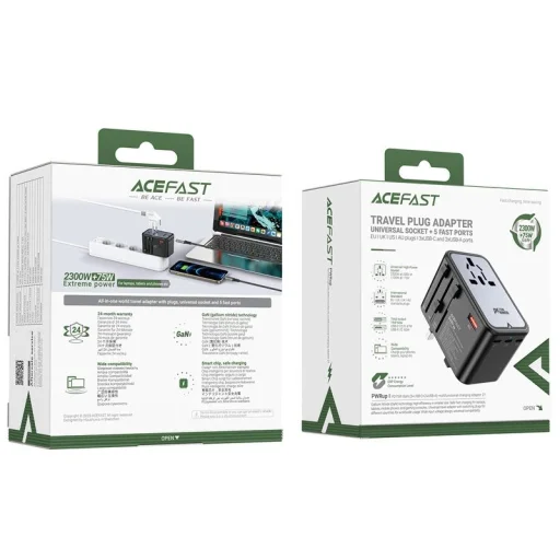 Acefast Z1 GaN 75W PD utazó adapter 3x USB-C 2x USB-A - fekete - 5