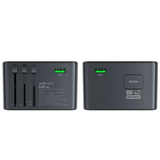 Acefast Z1 GaN 75W PD utazó adapter 3x USB-C 2x USB-A - fekete - 10