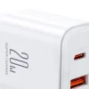 Joyroom JR-TCF05 20W USB-C / USB-A Gyors Dual Port Hálózati Töltő - Fehér + USB-C - Lightning 1m thumbnail
