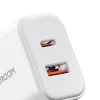 Joyroom JR-TCF05 20W USB-C / USB-A Gyors Dual Port Hálózati Töltő - Fehér + USB-C - Lightning 1m thumbnail