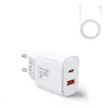 Joyroom JR-TCF05 20W USB-C / USB-A Gyors Dual Port Hálózati Töltő - Fehér + USB-C - Lightning 1m thumbnail