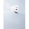 Joyroom JR-TCF05 20W USB-C / USB-A Gyors Dual Port Hálózati Töltő - Fehér + USB-C - Lightning 1m thumbnail