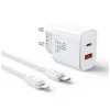 Joyroom JR-TCF05 20W USB-C / USB-A Gyors Dual Port Hálózati Töltő - Fehér + USB-C - Lightning 1m thumbnail
