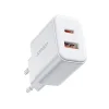 Joyroom JR-TCF05 20W USB-C / USB-A Gyors Dual Port Hálózati Töltő - Fehér + USB-C - Lightning 1m thumbnail