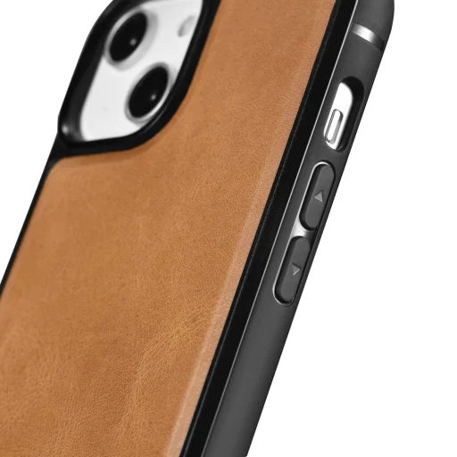 iCarer bőr olajos-viaszos tok természetes bőrrel bevonva iPhone 14 barna tok (WMI14220717-TN) - 2