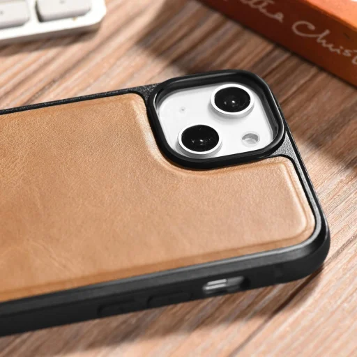 iCarer bőr olajos-viaszos tok természetes bőrrel bevonva iPhone 14 barna tok (WMI14220717-TN) - 15