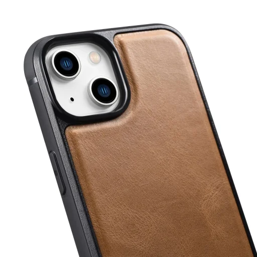 iCarer bőr olajos-viaszos tok természetes bőrrel bevonva iPhone 14 barna tok (WMI14220717-TN) - 12