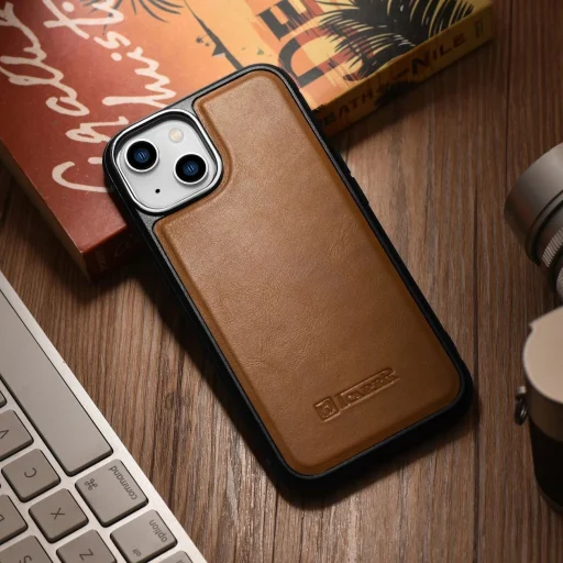 iCarer bőr olajos-viaszos tok természetes bőrrel bevonva iPhone 14 barna tok (WMI14220717-TN) - 13