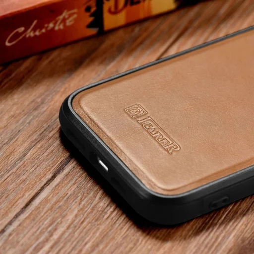 iCarer bőr olajos-viaszos tok természetes bőrrel bevonva iPhone 14 barna tok (WMI14220717-TN) - 14