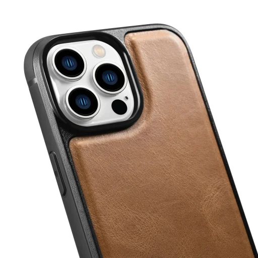 iCarer bőr olaj viasz tok valódi bőrrel borítva iPhone 14 Pro barna tok (WMI14220718-TN) - 8