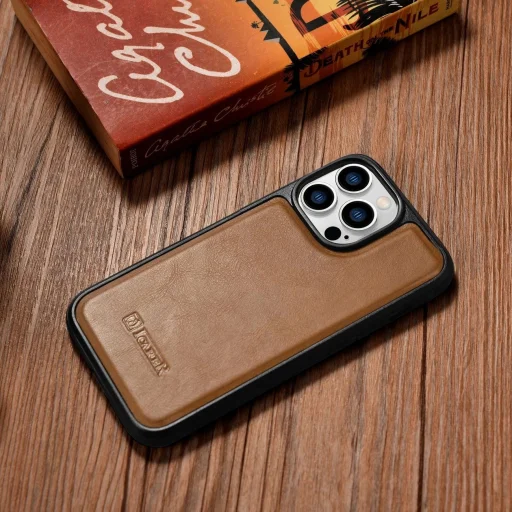 iCarer bőr olaj viasz tok valódi bőrrel borítva iPhone 14 Pro barna tok (WMI14220718-TN) - 10